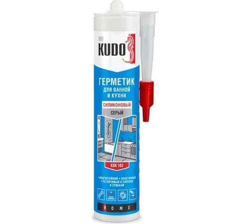 Герметик для ванной и кухни KUDO HOME силиконовый серый, 280 мл (1)