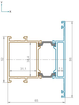 Дверной импостный профиль 52мм неокрас L=6500 (1)