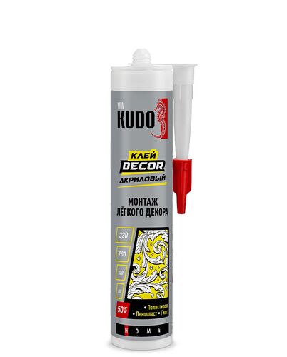 Клей KUDO HOME Decor для монтажа легкого декора, на акриловой основе, белый, 280 мл (1)