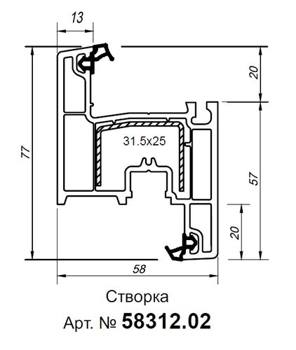 Створка Z 58 Top-Line (6,5) (9 смещ) c протянутым уплотнением черного цвета (2 уплотнителя) (1)