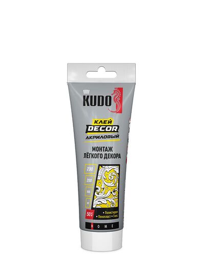 Клей KUDO HOME Decor для монтажа легкого декора, на акриловой основе, белый, тюбик 200 мл (1)