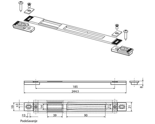 Ответная планка (из НЕРЖАВЕЙКИ) замка для АЛЮМИН. дверей, с регулировкой (1)