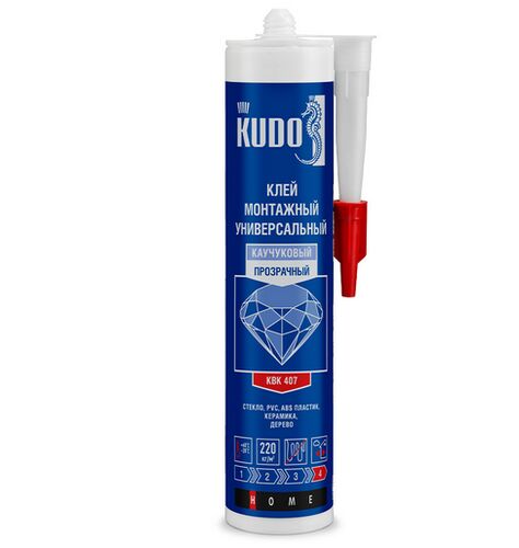 Клей монтажный KUDO HOME каучуковый универсальный, прозрачный, 280 мл (1)