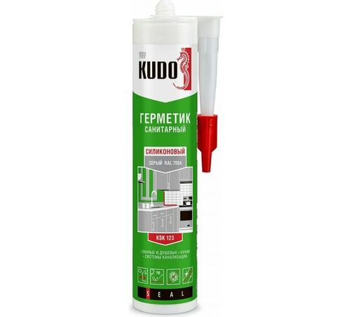Герметик KUDO  силиконовый санитарный сигнальный серый 280 мл (1)