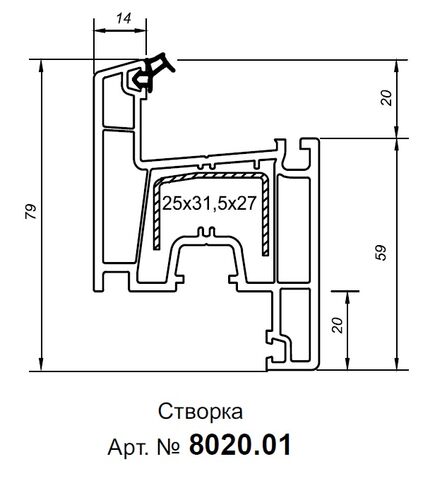 Створка Z 60 R-Line (6,5) с протянут уплот черного цв (1 уплотнитель) под стекло (1)