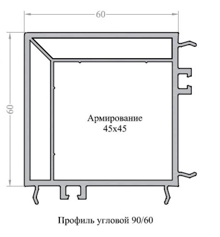 10105060.255 Угловой  импостный профиль 90/60 с уплотнением (6,5)