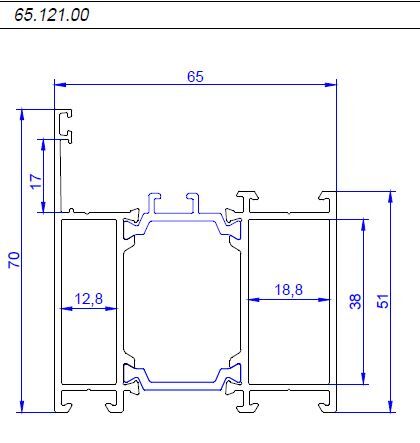 Изображение предварительного просмотра товара 65.121.00 Профиль рамы 70 мм неокрас L=6500 №1
