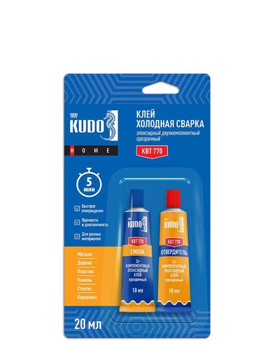 Клей эпоксидный двухкомпонентный прозрачный KUDO HOME  20 мл (1)