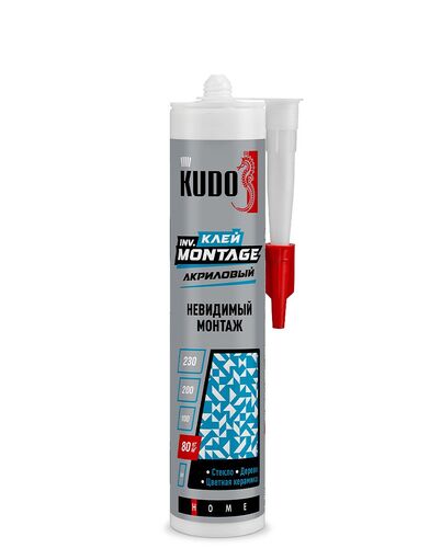 Клей KUDO HOME inv. Мontage для невидимого монтажа, на акриловой основе, прозрачный, 280 мл (1)