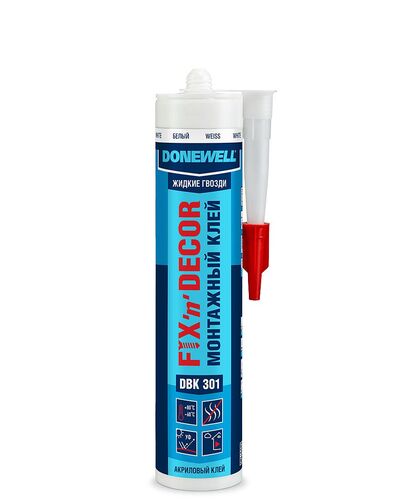 Клей монтажный DONEWELL FIX-n-DECOR на акриловой основе, морозостойкий, белый, 260 мл (1)