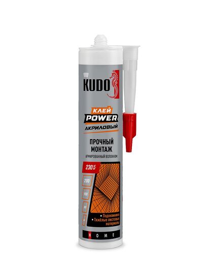 Изображение предварительного просмотра товара Клей KUDO HOME Power, армированный волокном, на акриловой основе, белый, 280 мл №1