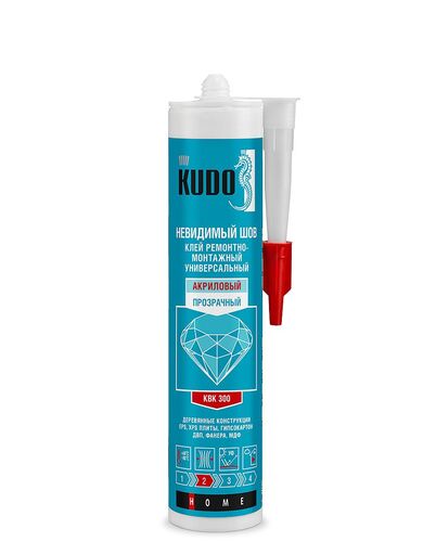 Изображение предварительного просмотра товара KBK-300 Клей KUDO ремонтно-монтажный  'Невидимый шов' унив с на акриловой основе, прозрачный, 280 мл №1