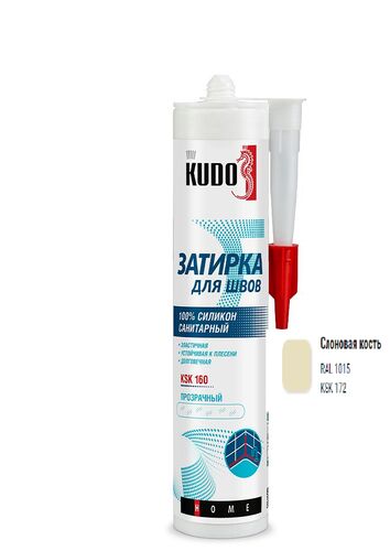 Изображение предварительного просмотра товара Герметик-затирка для швов KUDO HOME  силиконовый санитарный, слоновая кость RAL 1015 №1