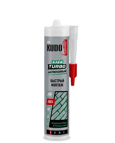 Клей KUDO HOME "Turbo" для быстрого монтажа, на акриловой основе, белый, 280 мл (1)