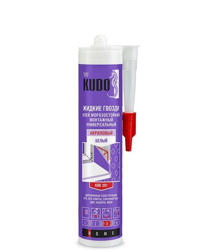 KBK-301 Клей KUDO монтажный Жидкие гвозди универсальный на акриловой основе морозостойкий бел 280мл (1)